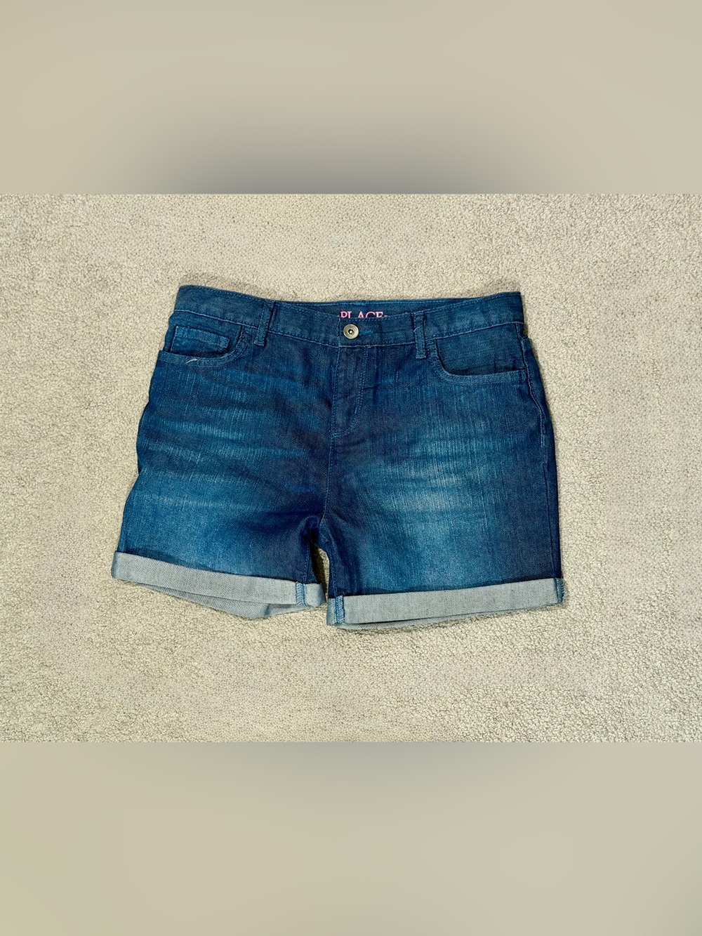 NWT Kid/Girls Children’s Place Roll-Cuff Denim Shorts in Dark Blue - Kids 16/XL